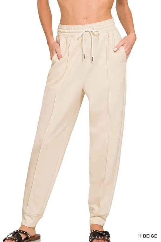 Zenana Drawstring Scuba Sweatpants with Pockets H BEIGE 28b29542-a26a-458a-93f2-7b61ee09408c-Max-Origin