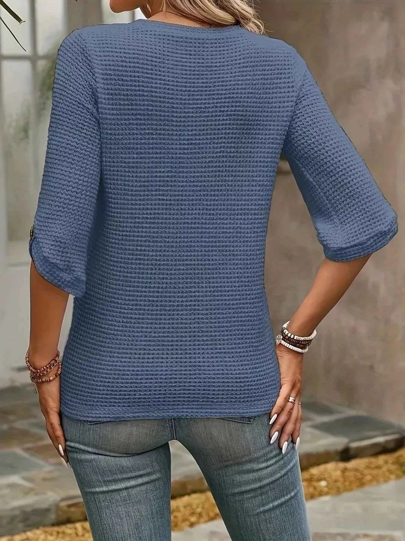Waffle-Knit Round Neck Knit Top 28b2e741a994405794af3dc3b242c926-Max-Origin