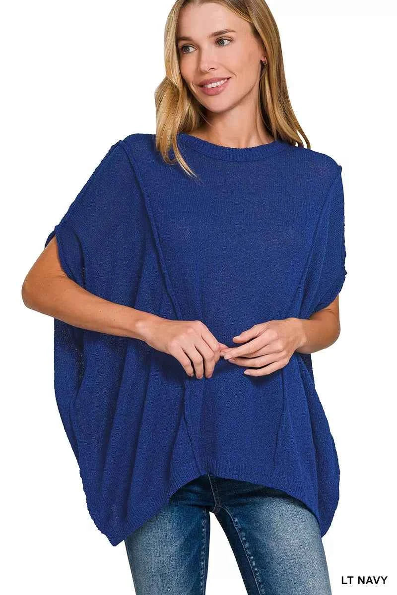 Zenana Drop Shoulder Short Sleeve Knit Top LT NAVY 28b9c8f513764f5b8b09ec198e30afa8-Max-Origin