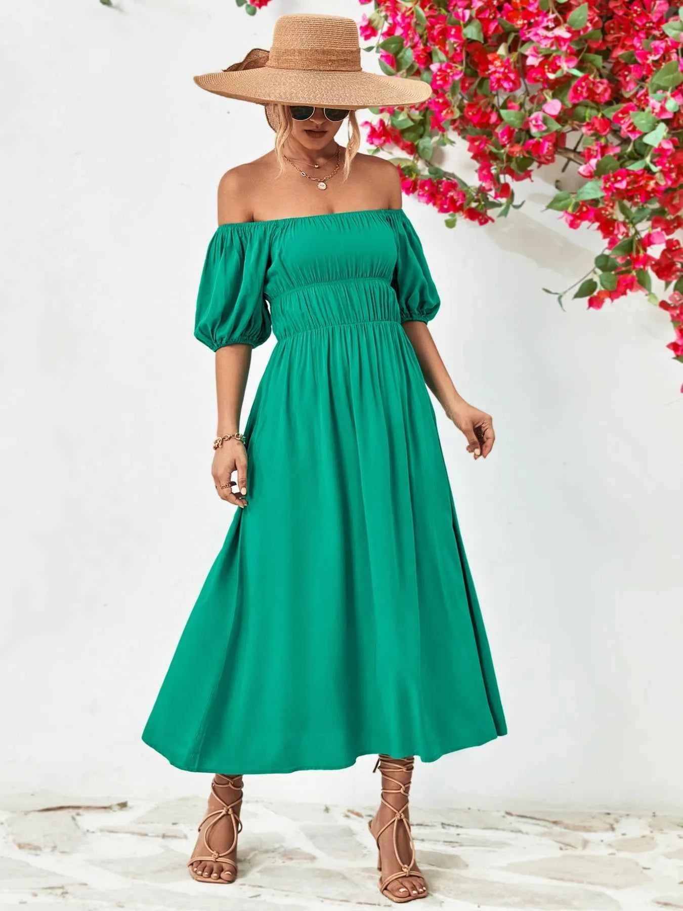 Off-Shoulder Puff Sleeve Smocked Maxi Dress 28c37a4c-a6fc-4269-b1aa-7f5685fe2539-Max-Origin