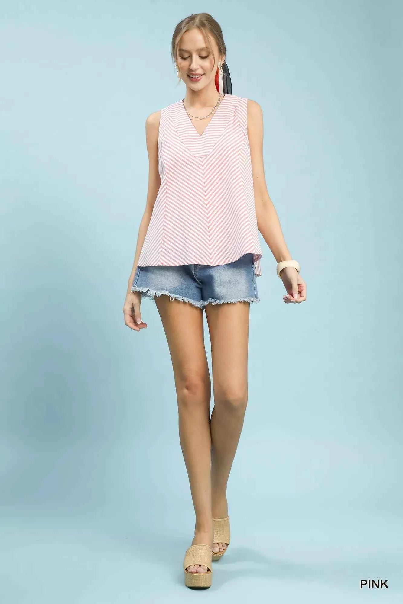 Umgee Mixed Stripe Sleeveless V-Neck Top 28c42d34-9a1e-4a5f-8842-fa7df479c3af-Max-Origin