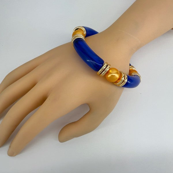Two Tone Stretchy Bracelet with Pearls 28cb89b4-9692-48b6-97a6-1fa680d48089