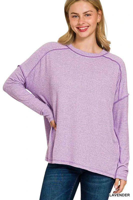 Zenana Full Size Melange Hacci Exposed Seam Hi-low Tee Plus Size LAVENDER 28cc3a45bfcc4f27a56e762e6af7a72e-Max-Origin