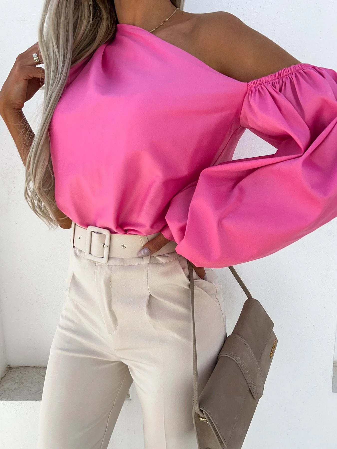 One Shoulder Puff Sleeve Blouse 28cd0841a8234ceea365b4bc6fc98760-Max-Origin