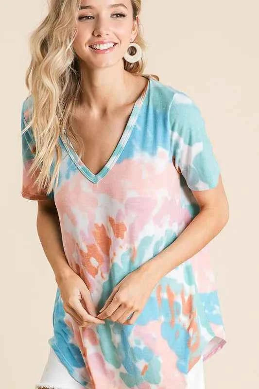 BiBi Circular Tie Dye Print V Neck Top 28d4be9e3e604cfba7991b2253f92cee-Max-Origin