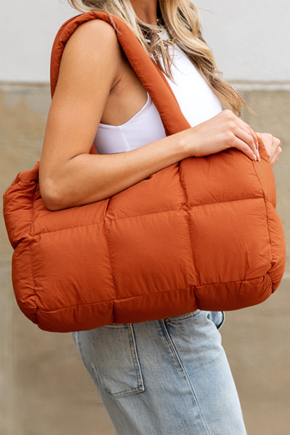 Cinnamon Solid Quilted Puffy Zipped Large Tote Bag 28d587388495bae1