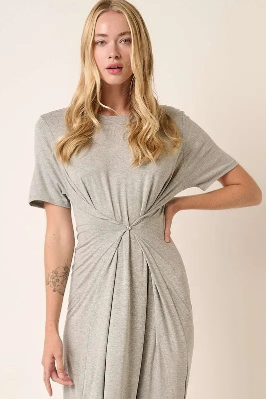 Mittoshop Side Slit Round Neck Short Sleeve Dress Heather Grey 28d823d5-613f-4a60-a5f9-546fd21734f5-Max