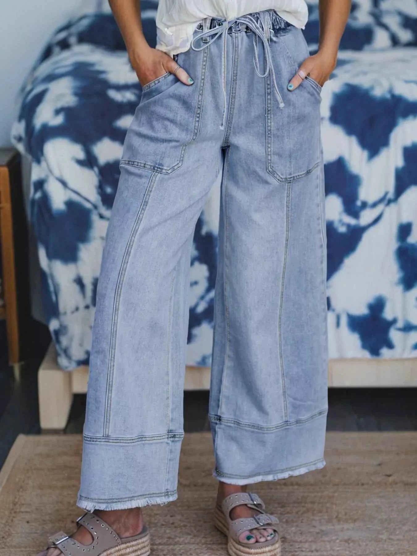 Wide Leg Drawstring Raw Hem Jeans Light Blue 28dac1c2ab324d82ad64742017c30eab-Max-Origin