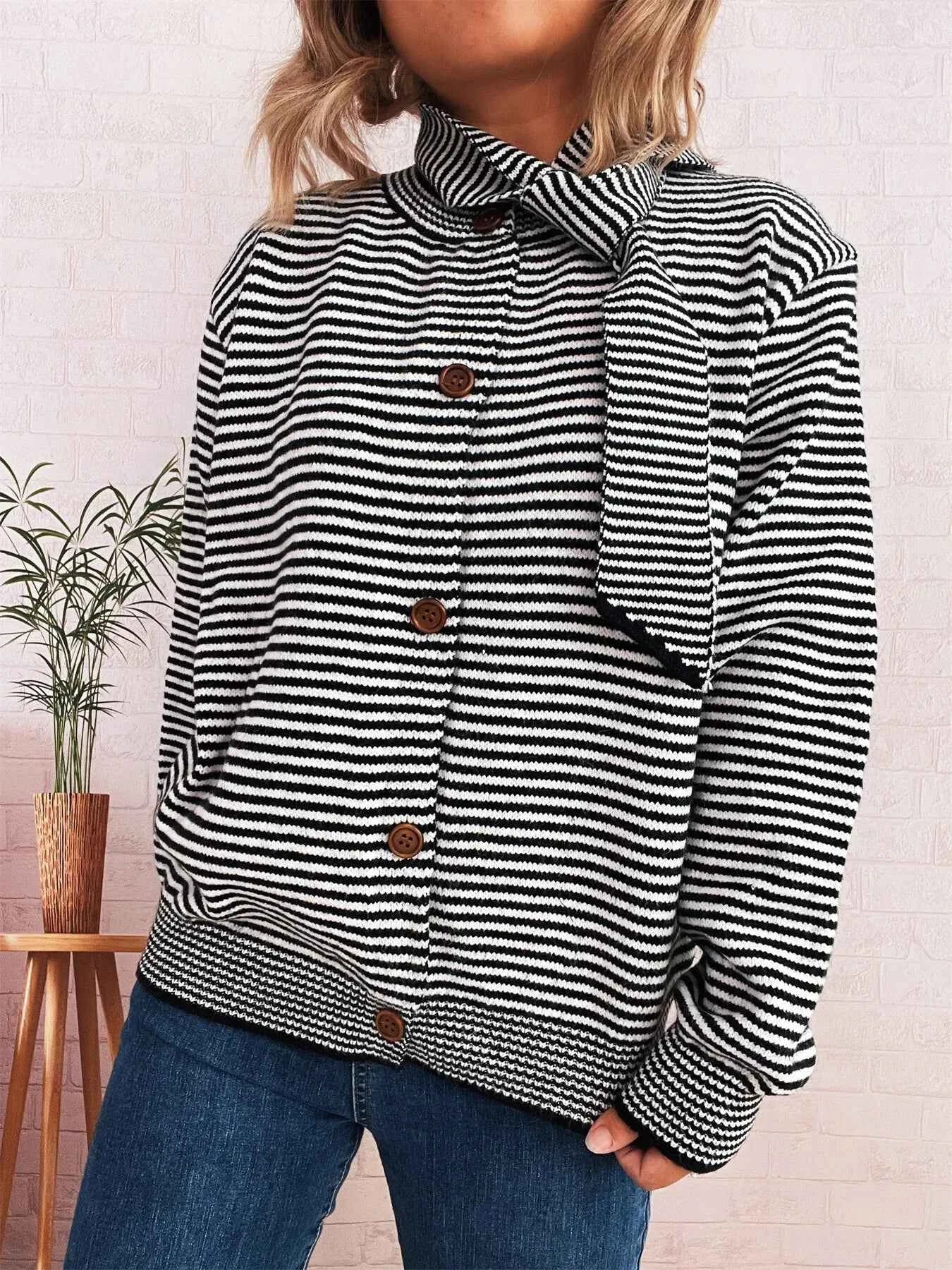 Striped Button Up Long Sleeve Cardigan 28db18d430db49bf97d0a9edb3ba44e0-Max-Origin