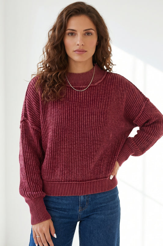 Red Dahlia Drop Shoulder High Neck Ribbed Sweater 28de8f4bb8547802
