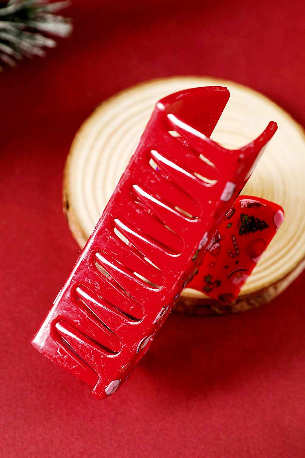 Racing Red Cartoon Christmas Pattern Print Hollow Out Hair Claw Clip 28debdac1d6e1e73