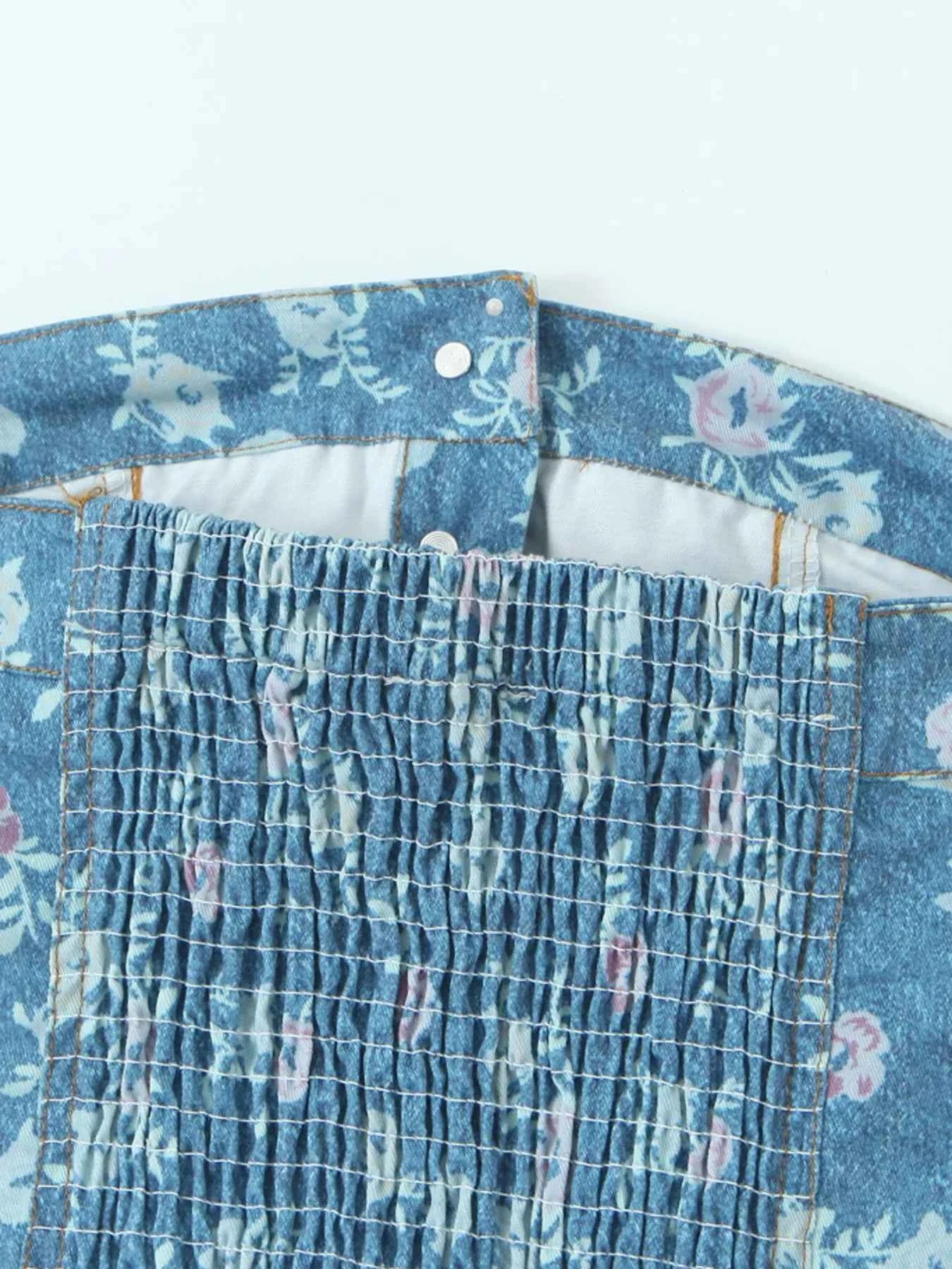 Floral Print Strapless Top and Skort Denim Set 28df9d935c4e4855907c6f63077218cd-Max-Origin