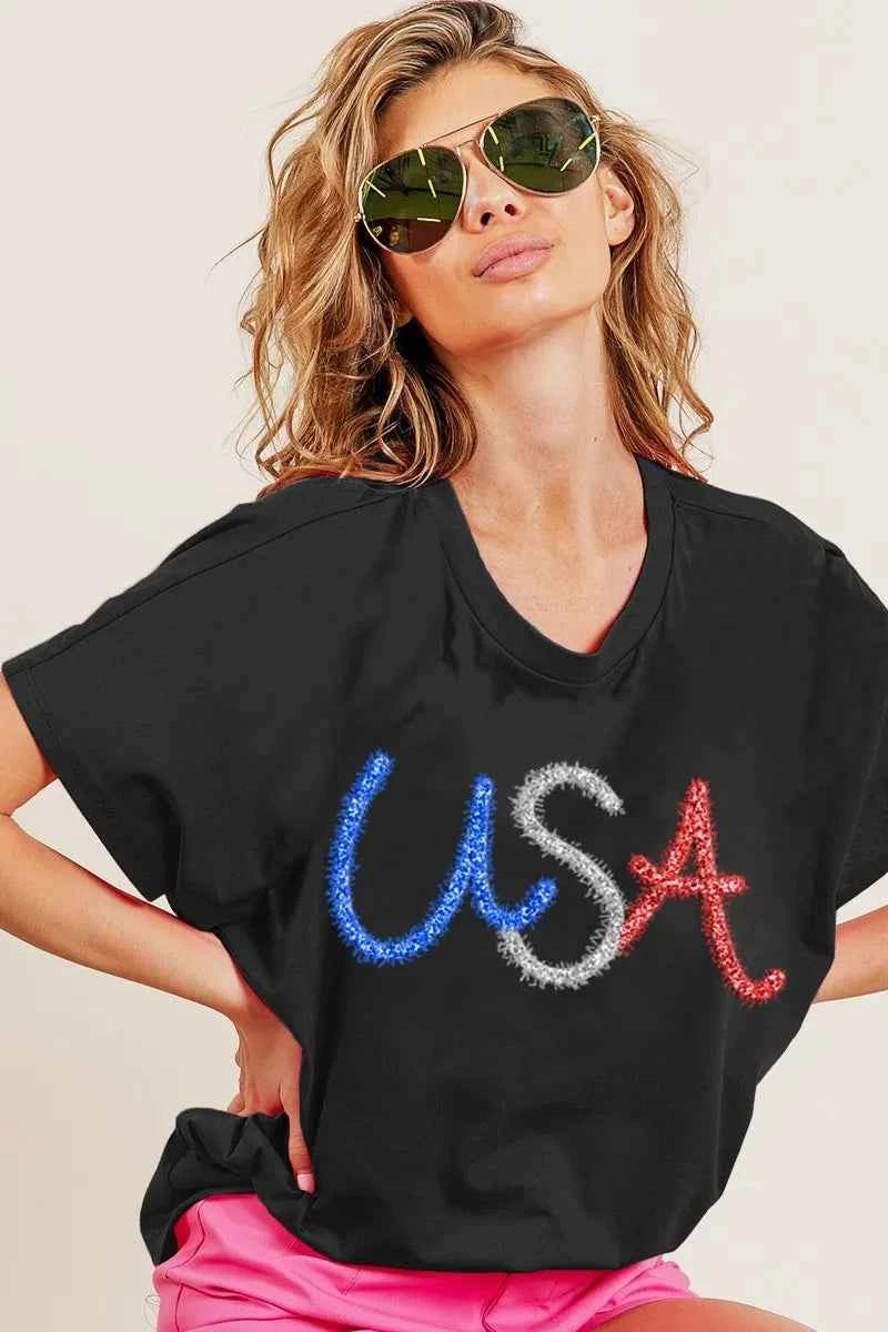 BiBi Metallic Letter Short Dolman Sleeve Top 28e1c85f854340b0b2ed7718c6515c7d-Max-Origin