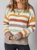 Multicolour Stripe Drop Shoulder Crew Neck Sweater Multicolor 28e47c3cf92e4880b21de9c5e2f38137-Max-Origin