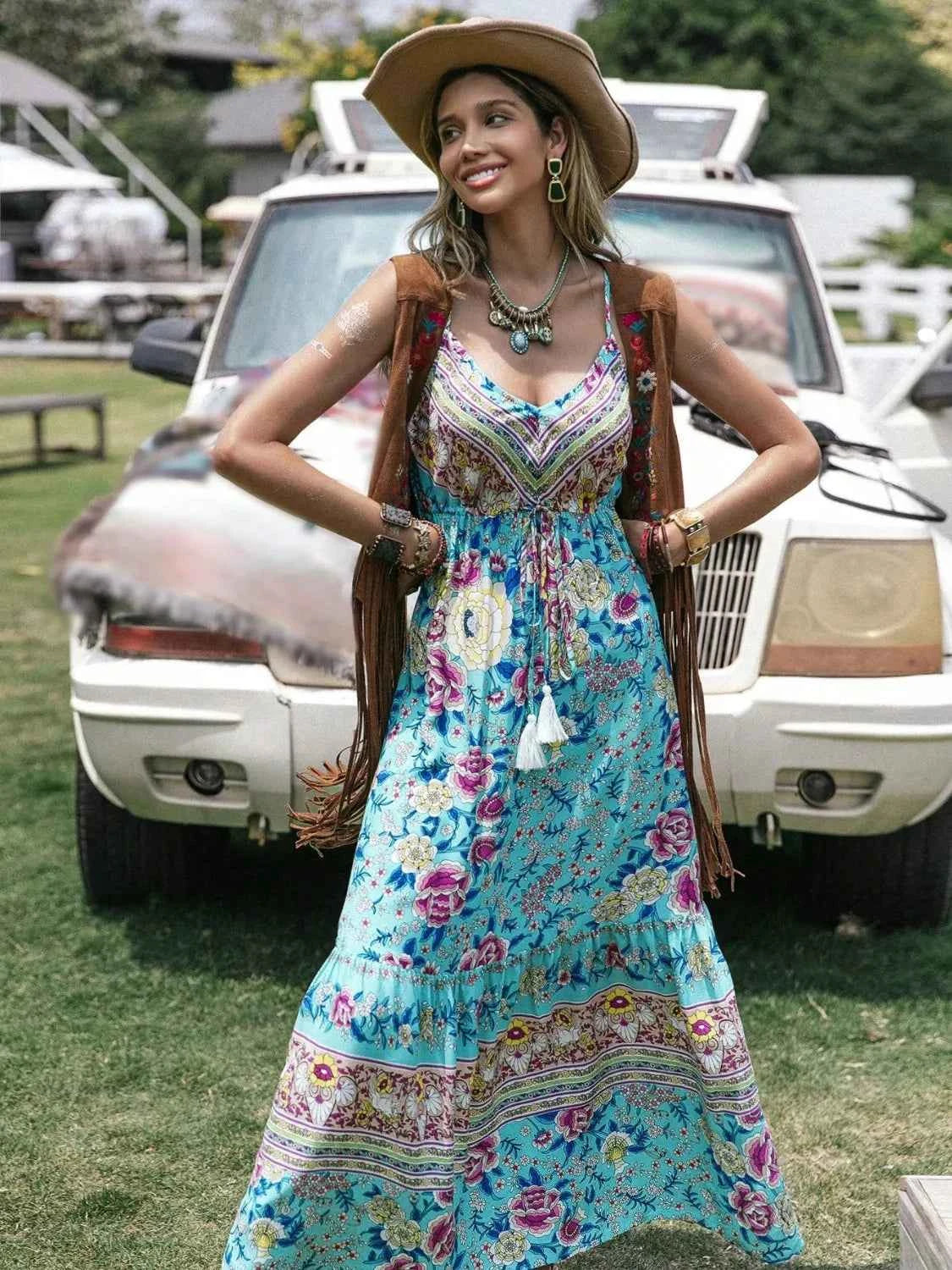 Tassel Floral Print Tiered Cami Dress Pastel Blue 28e991cd-9a22-4adb-9160-b393a1821aa1-Max-Origin