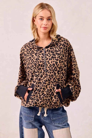 Leopard Print Waffle Half Zip Up Hoodie W Pocket LEOPARD 28ed1896996347919607189777f32002-Max-Origin