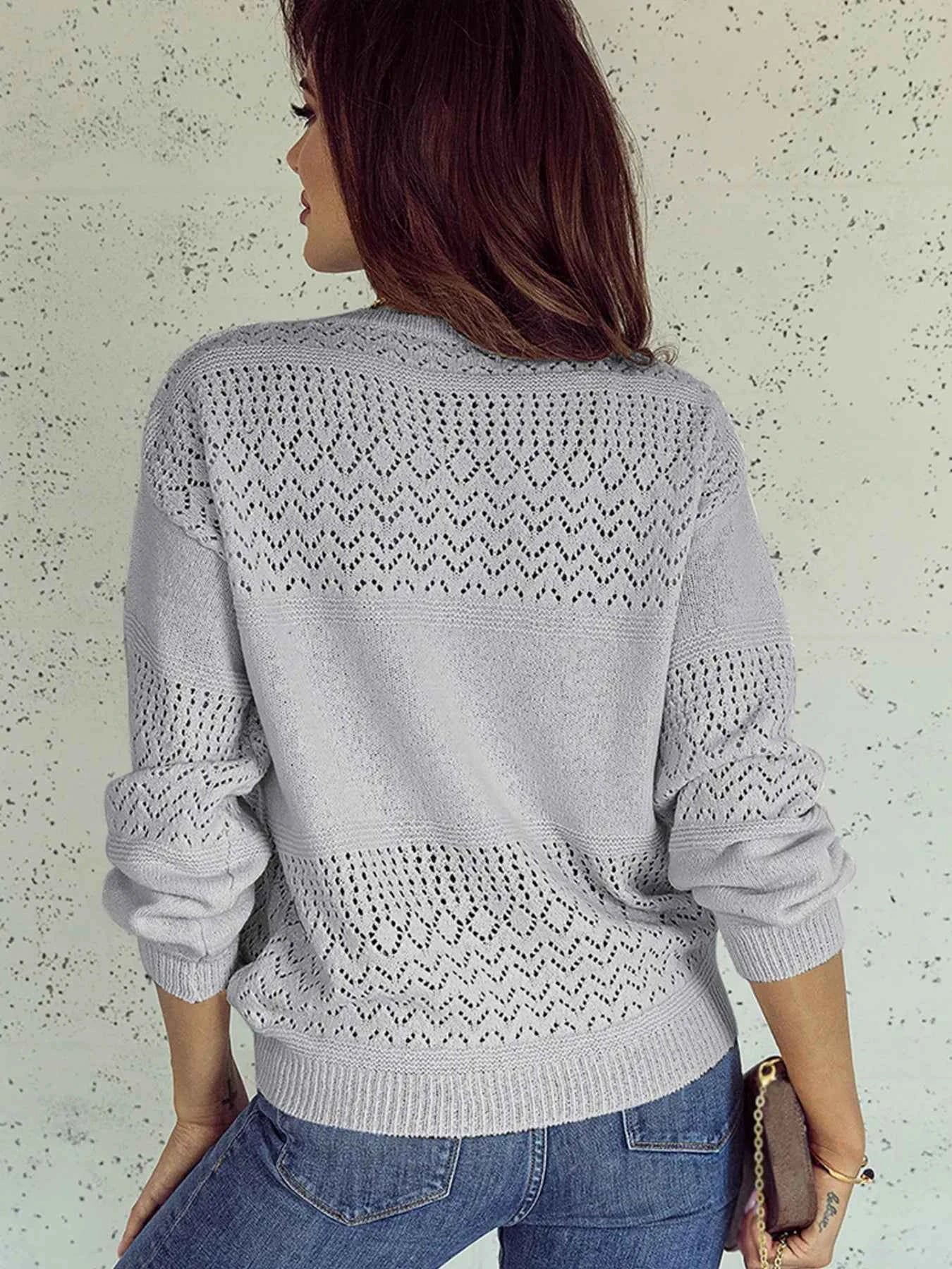 Eyelet Deatil V-Neck Long Sleeve Sweater 28f300e11d734bcca6fa201ad6d9268f-Max-Origin