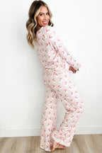 Pink Santa Claus Striped Print Loose Fit Two Piece Loungewear Set 28f7fa7f61667b1e