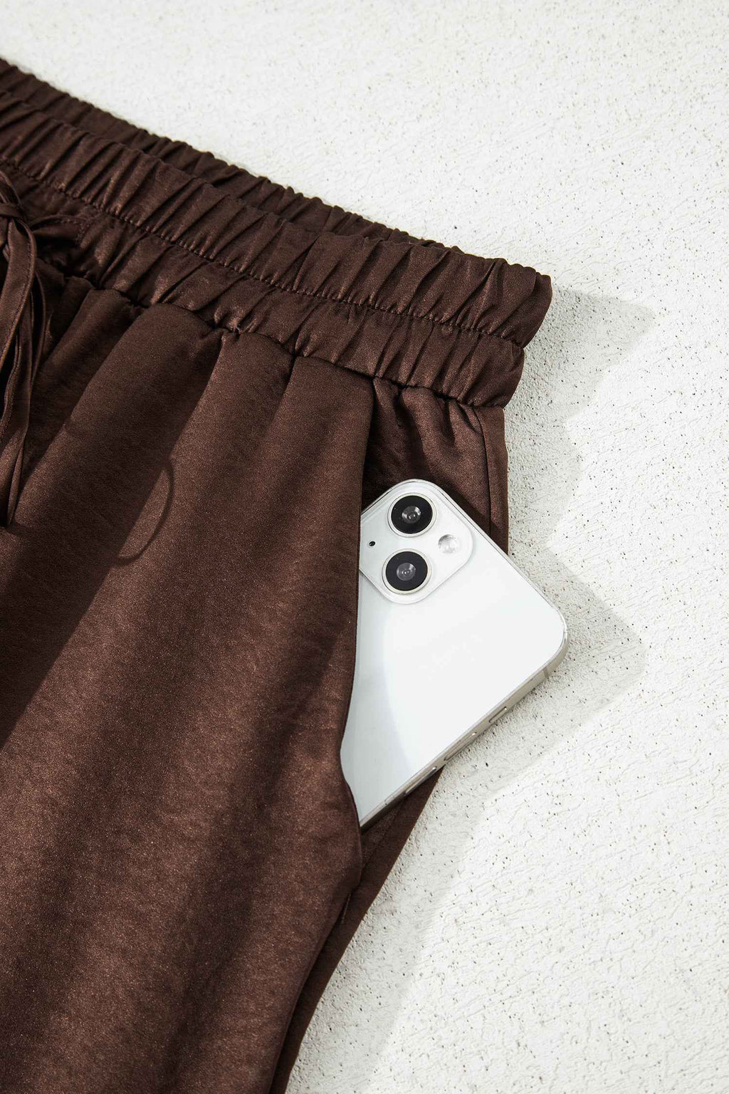 Dark Brown Braided V Neck Long Sleeve Loose Top and Drawstring High Waist Pants 2pcs Outfit 2902c75d77523b5f