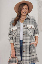 Gray Plus Size Macrame Plaid Coat 2906507b1cf3efd3