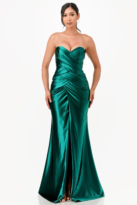 Veloura Satin Slit Gown – Sculpted Evening Elegance Hunter 290a00e8-65c9-45f8-8efa-2144992c1ec3