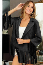 BiBi Suede Single Blazer with Fringed Hem BLACK 2916a070e9544d65a192219bc1cbe1d9-Max-Origin