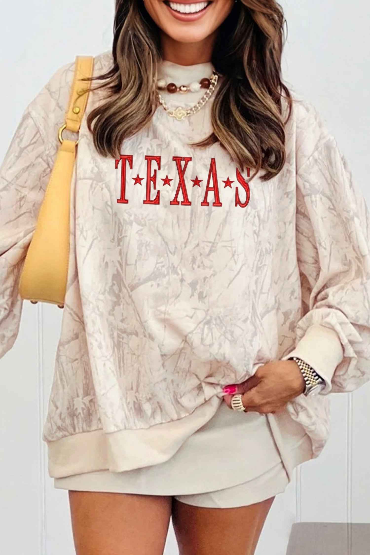 Khaki TEXAS Embroidered Camo Mock Neck Sweatshirt Khaki 100%Polyester 291792ade9cc2c6a