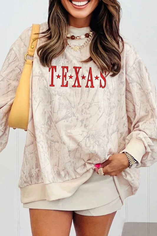 Khaki TEXAS Embroidered Camo Mock Neck Sweatshirt Khaki 100%Polyester 291792ade9cc2c6a