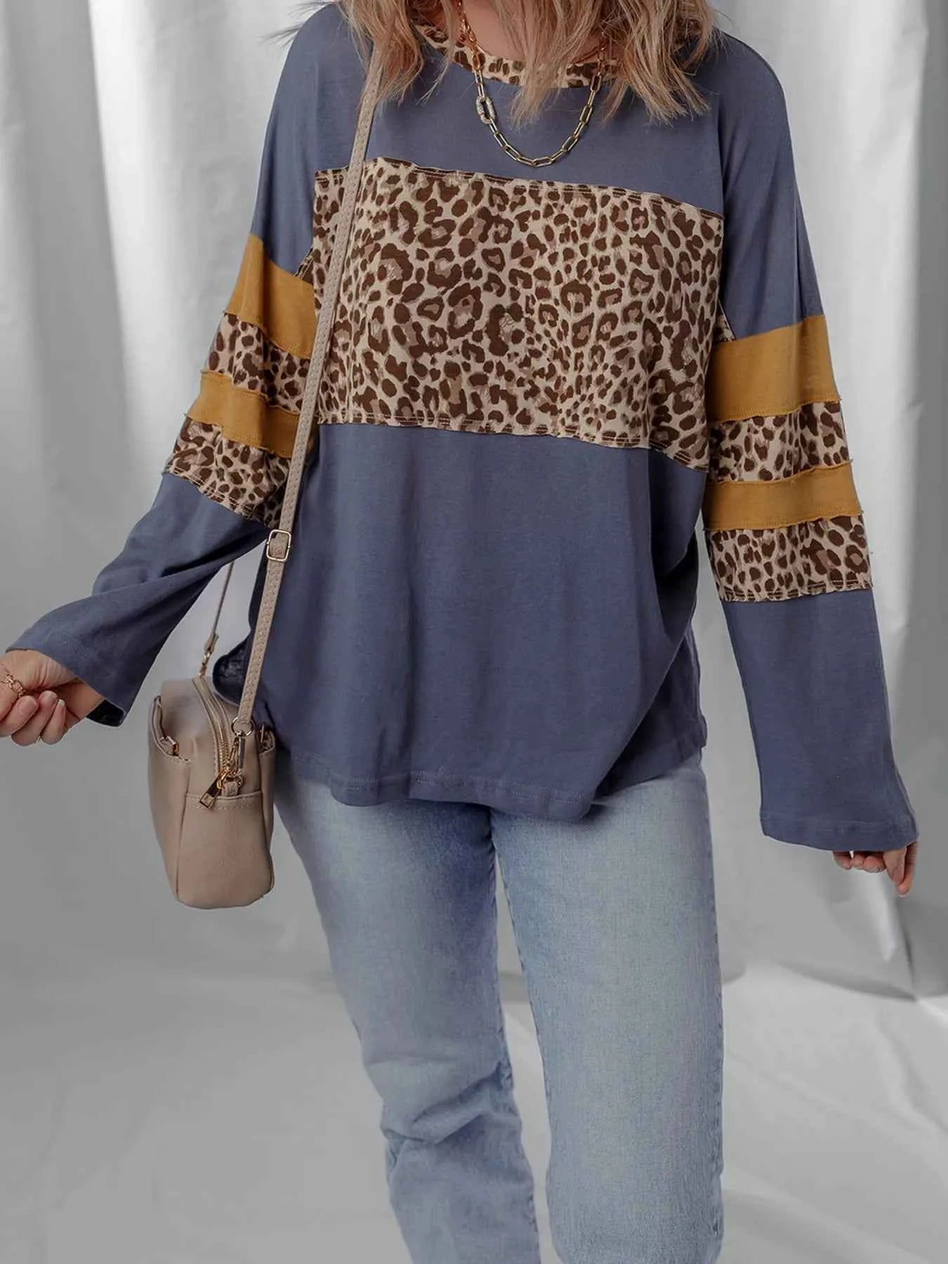 Leopard Color Block Long Sleeve Drop Shoulder Top 291f1af31afc4b3d807bf1c9dff55f4b-Max-Origin