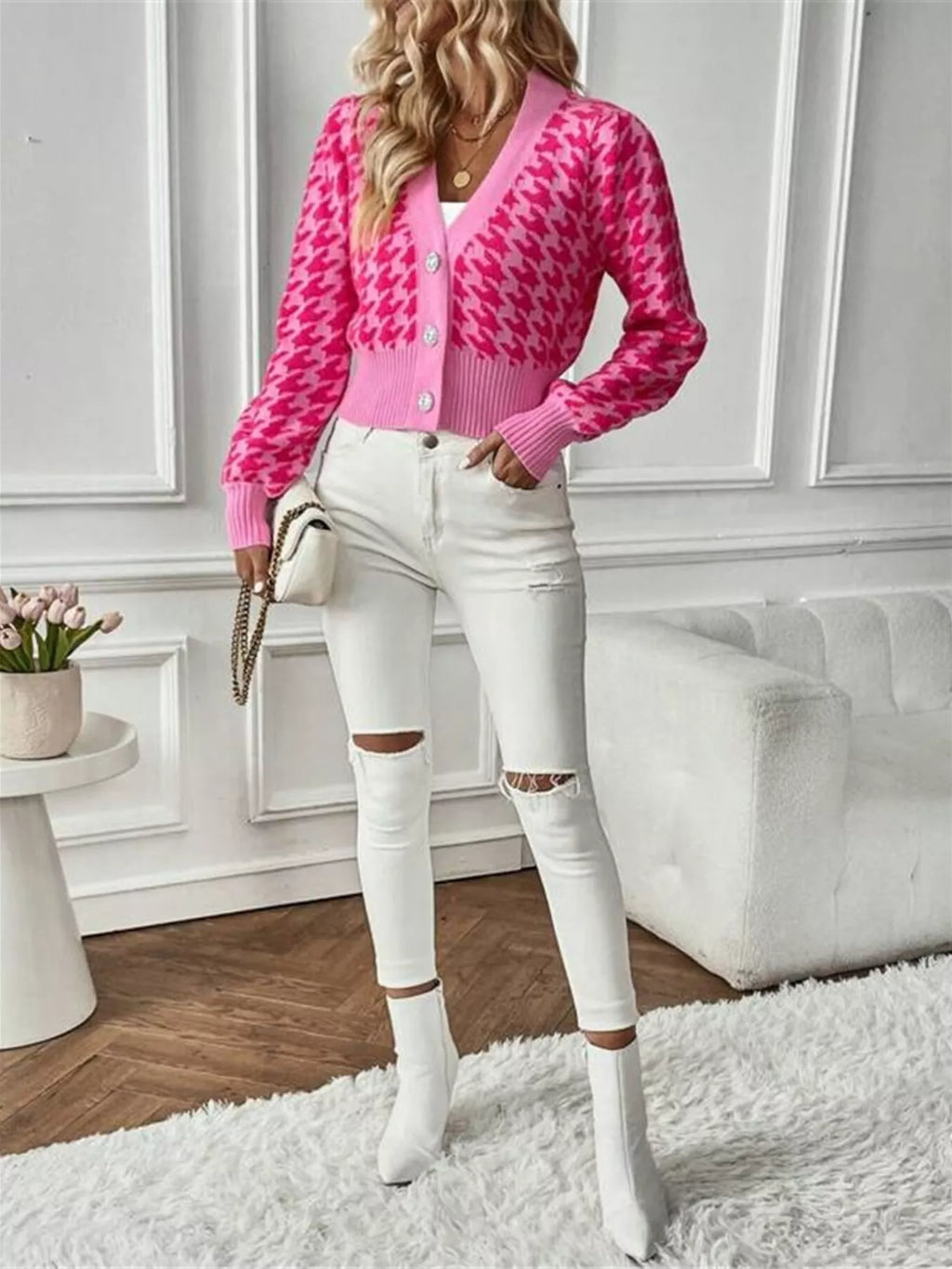 Houndstooth V-Neck Button Up Cardigan 29218b7abdd24b0a87d2d3d0a134f36d-Max-Origin