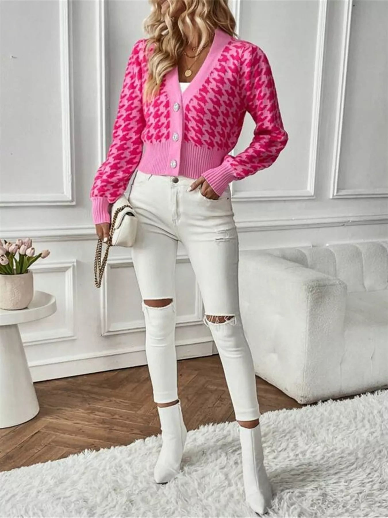 Houndstooth V-Neck Button Up Cardigan 29218b7abdd24b0a87d2d3d0a134f36d-Max-Origin