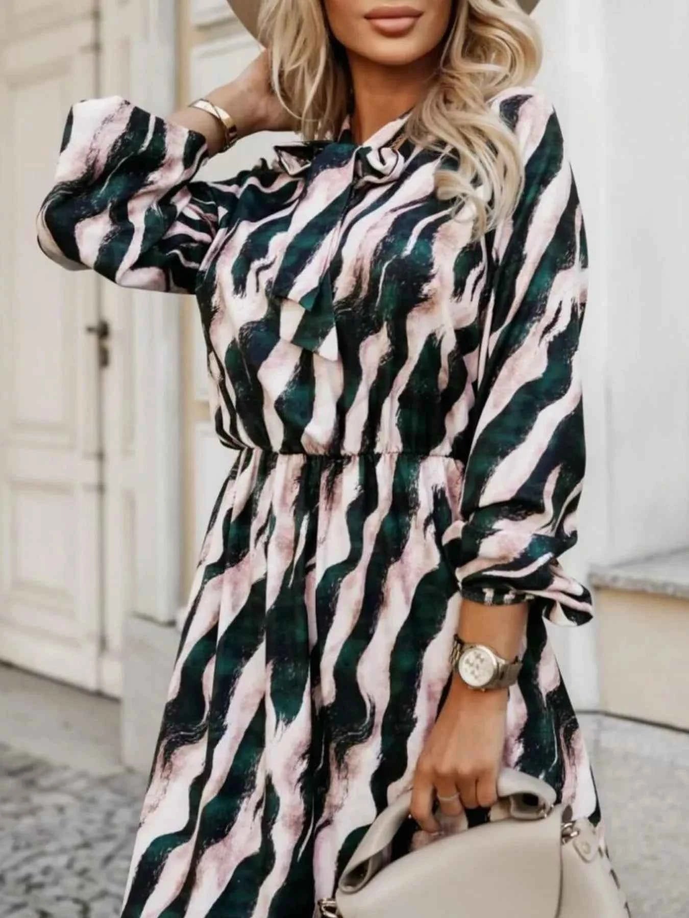 Ruffled Hem Striped Long Sleeve Dress 29239808-9720-4951-96a4-96a0e6a18f62-Max-Origin