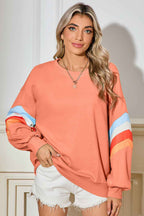 Moonlight Jade Patchwork Drop Sleeve Loose Sweatshirt 292429814a5a894d