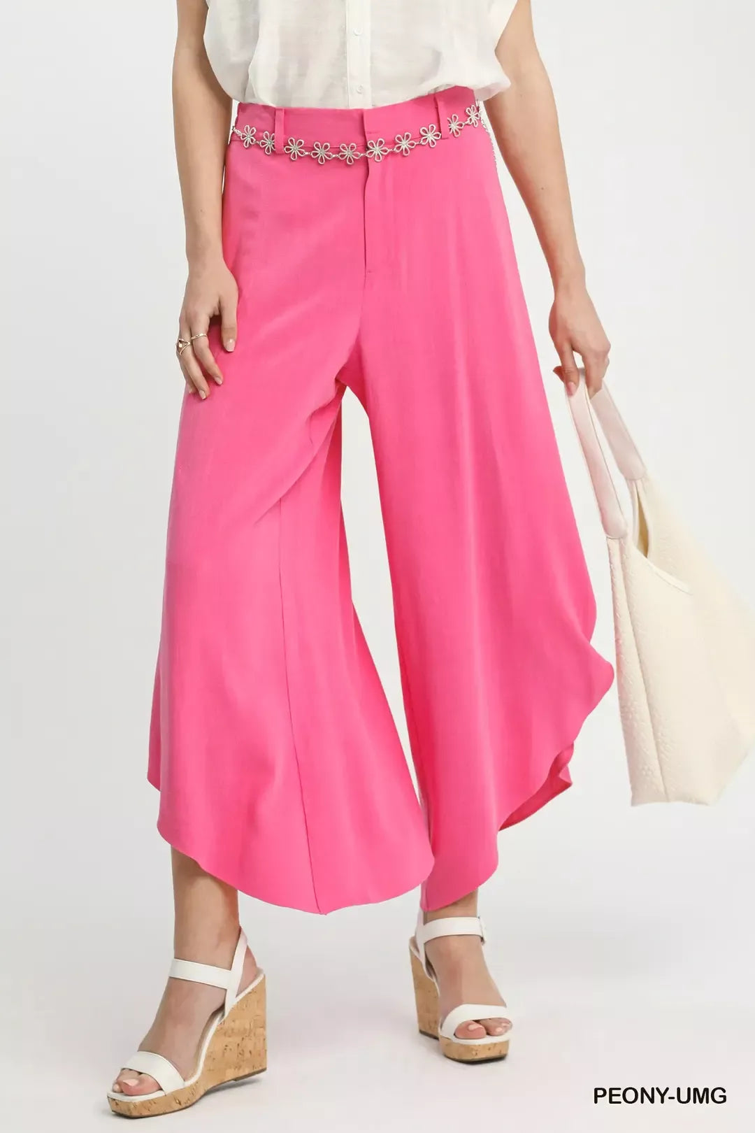 Umgee Flowy Asymmetrical Hem Wide Leg Pants PEONY-UMG 2926c220-1d9c-4b3b-a2e1-ba4a36339bfe-Max-Origin