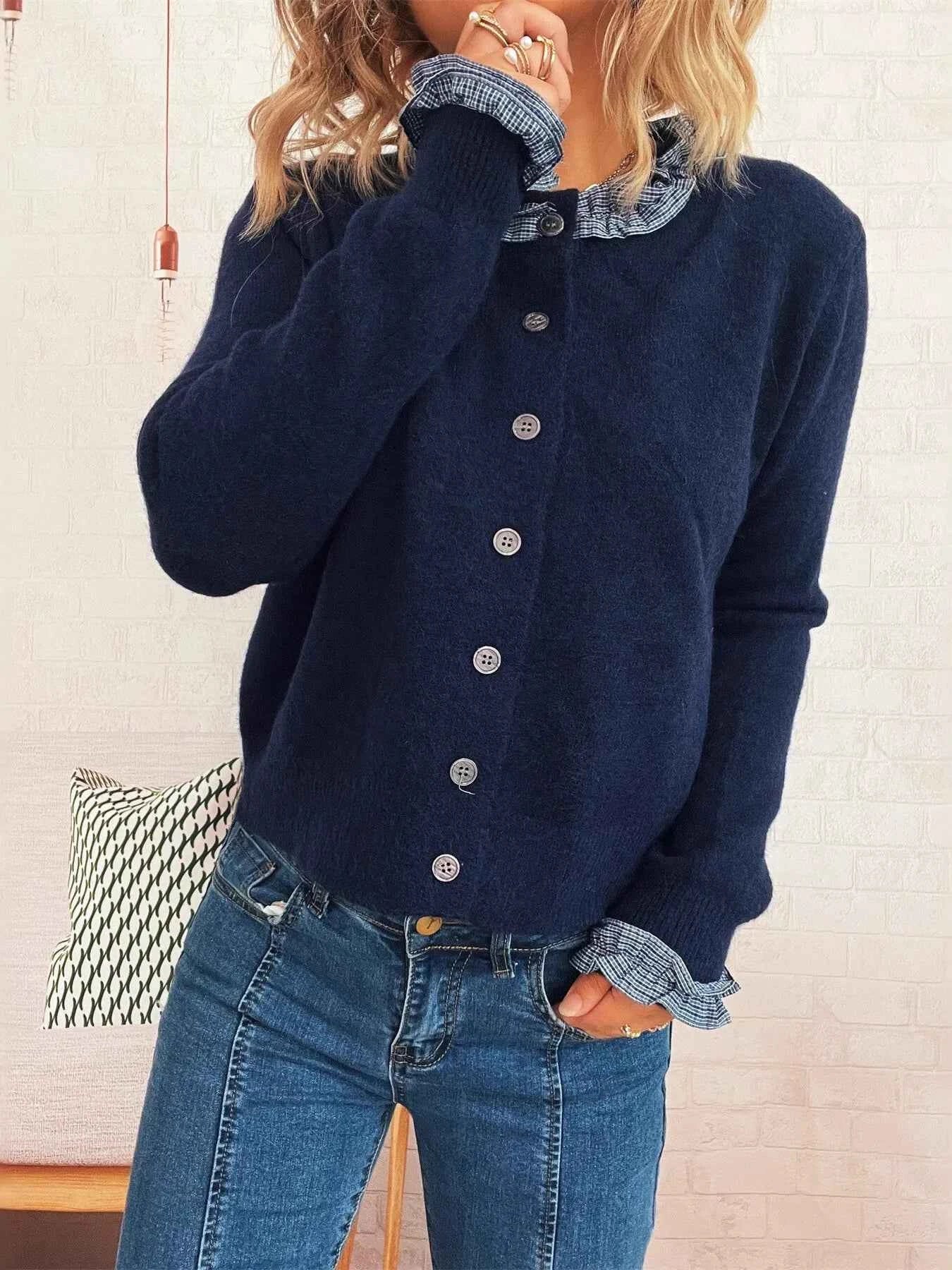 Button Up Long Sleeve Cardigan Dark Navy One Size 29278afb67d24a91bf21b3231356db88-Max-Origin