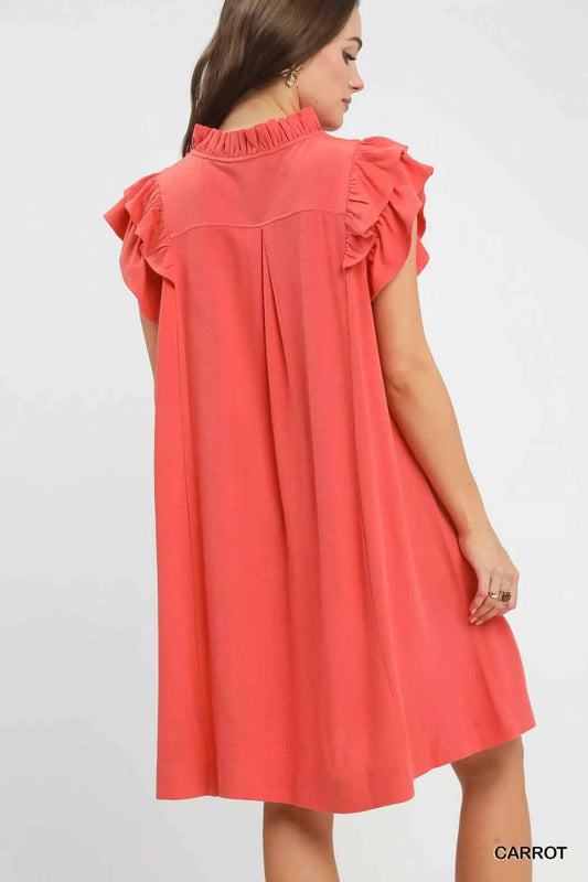 Linen Flutter Sleeve Shift Dress with Pockets 292b8d33-00ab-4247-b4a5-e48cc895d536-Max-Origin