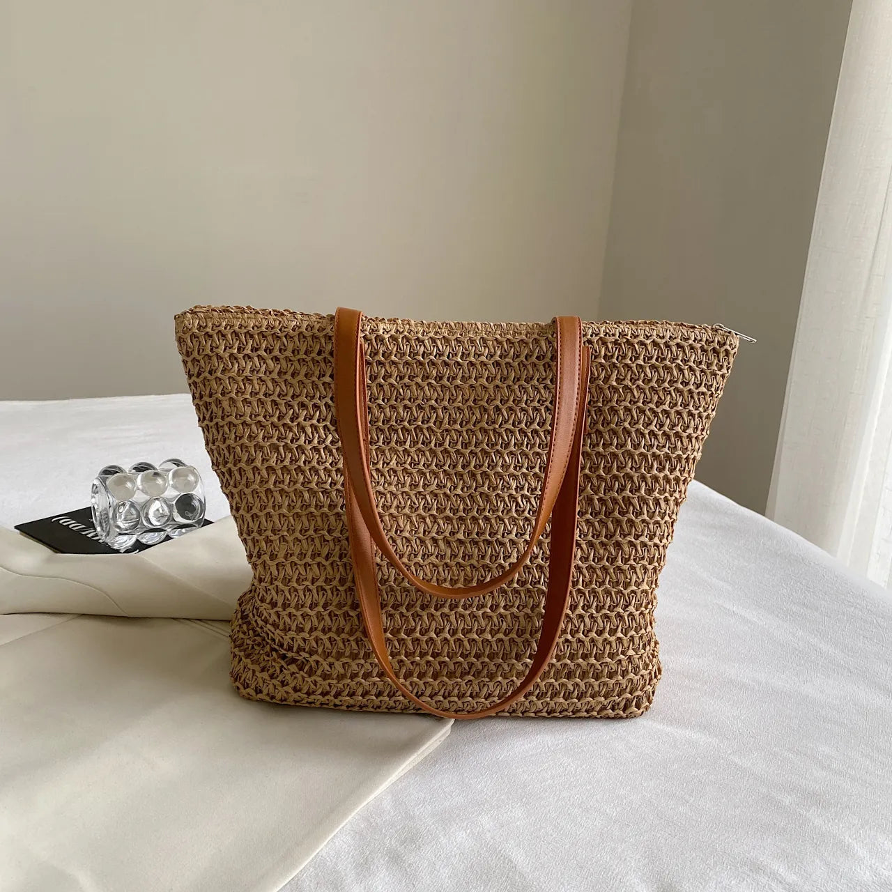 Woven Straw Tote Bag with Leather Handles 2931620a56ca4c1f92179f45d8045bd6-Max-Origin