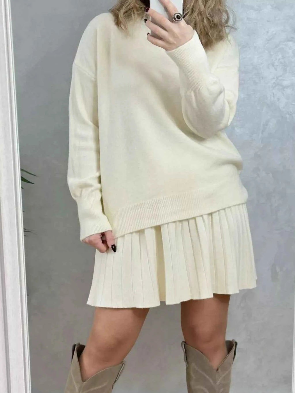 Round Neck Top and Pleated Skirt Sweater Set 2935b294-d87d-4509-973f-27e9392c869c-Max-Origin