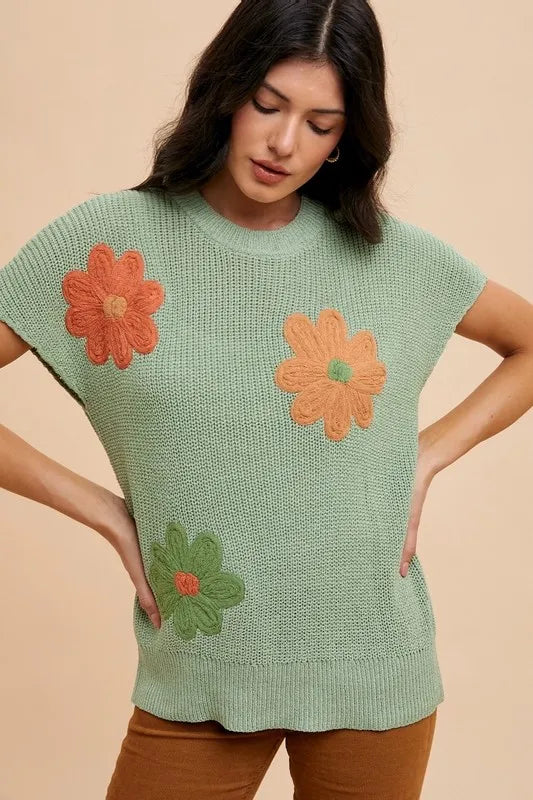 Annie Wear Large Flower Embo Dolman Sleeve Summer Sweater Top SAGE 293fb00625a84501985faa5872840b3f-Max-Origin