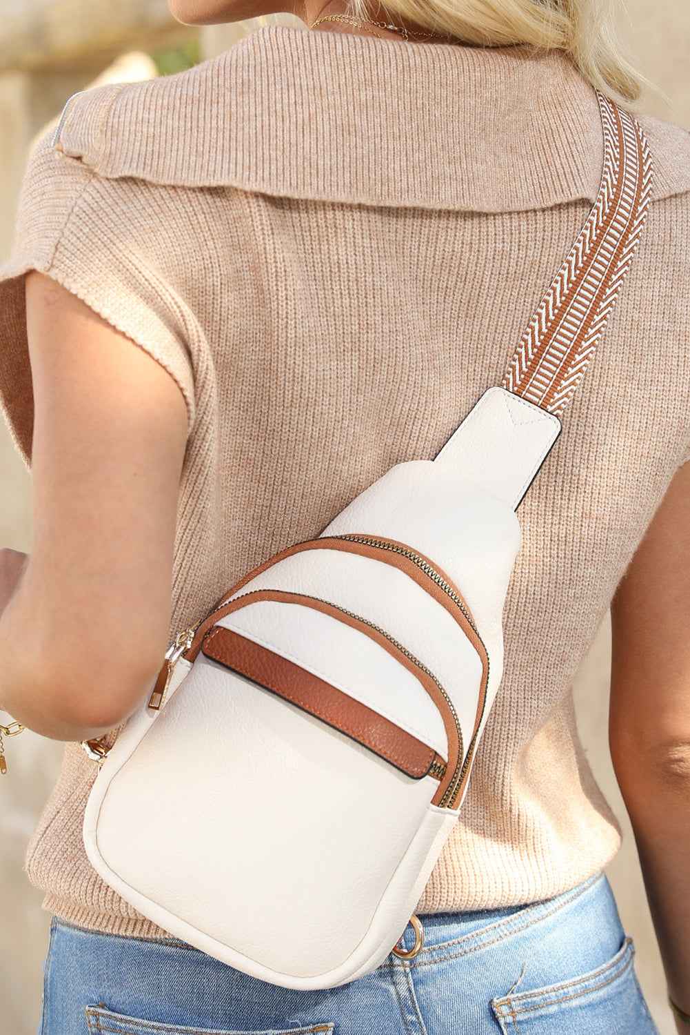 White Casual PU Multi Zipped Street Sling Bag 294cb27e50b72b03