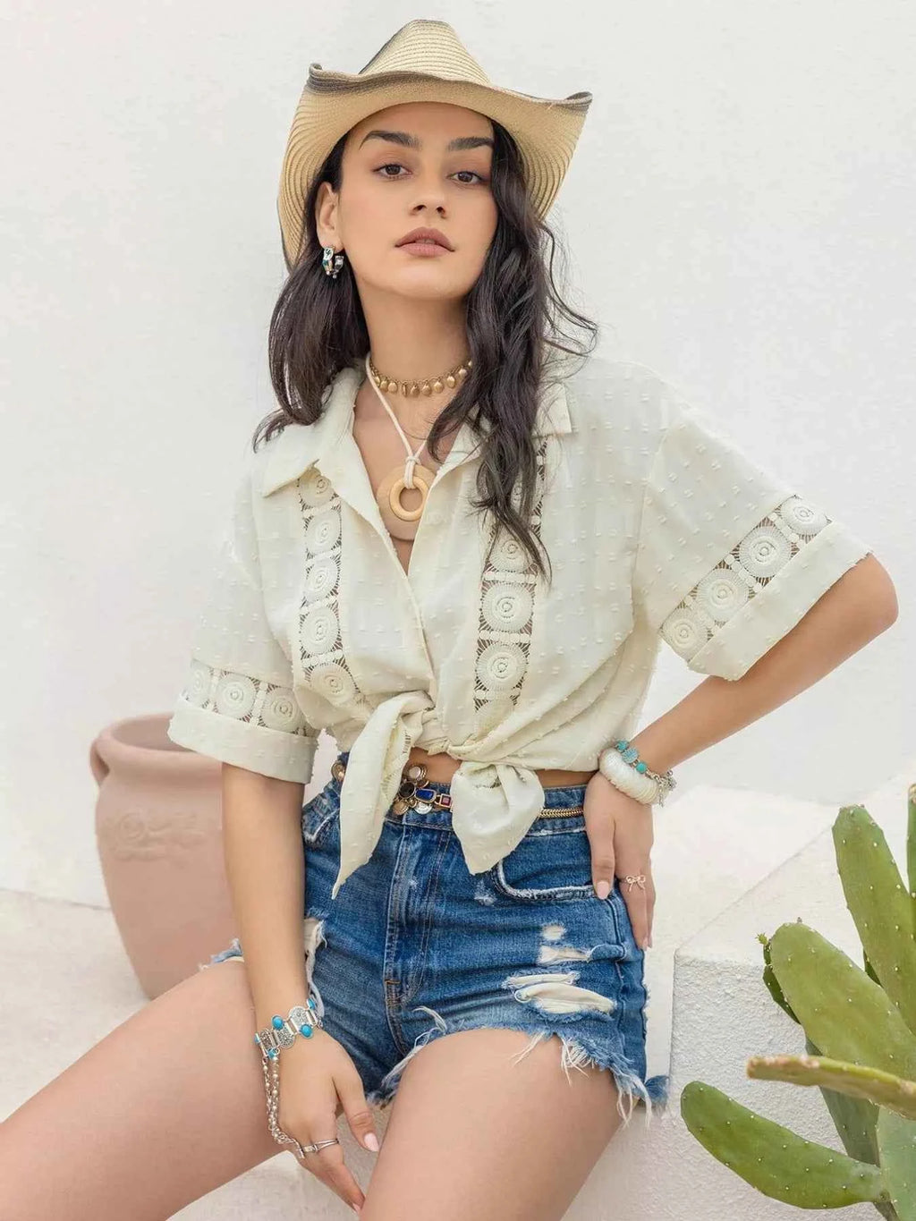 Collared Neck Half Sleeve Shirt Beige 2959f9a2-969b-43c6-adb6-25989537bcf3-Max-Origin
