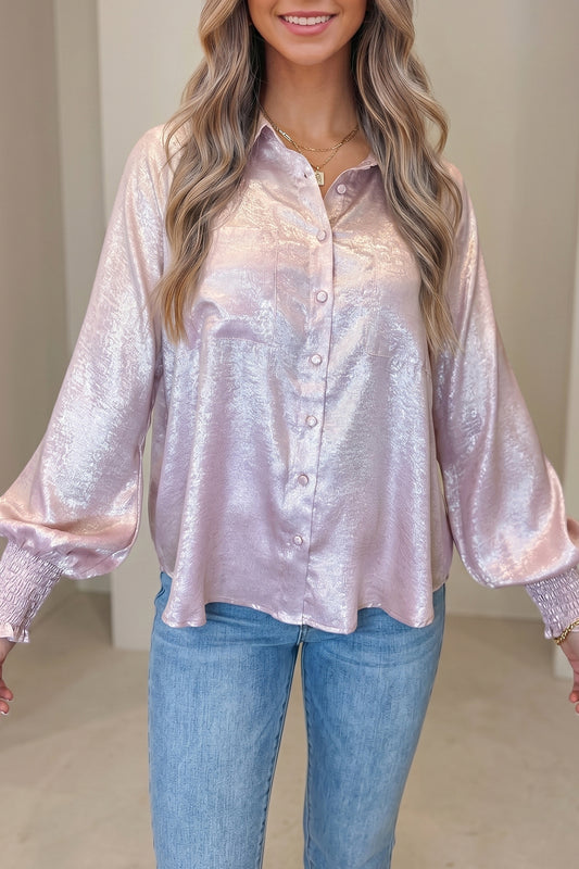 Delicacy Long Sleeve Button Front Ruffle Cuffs Back Paneling Shirt 295a896c4dface9f