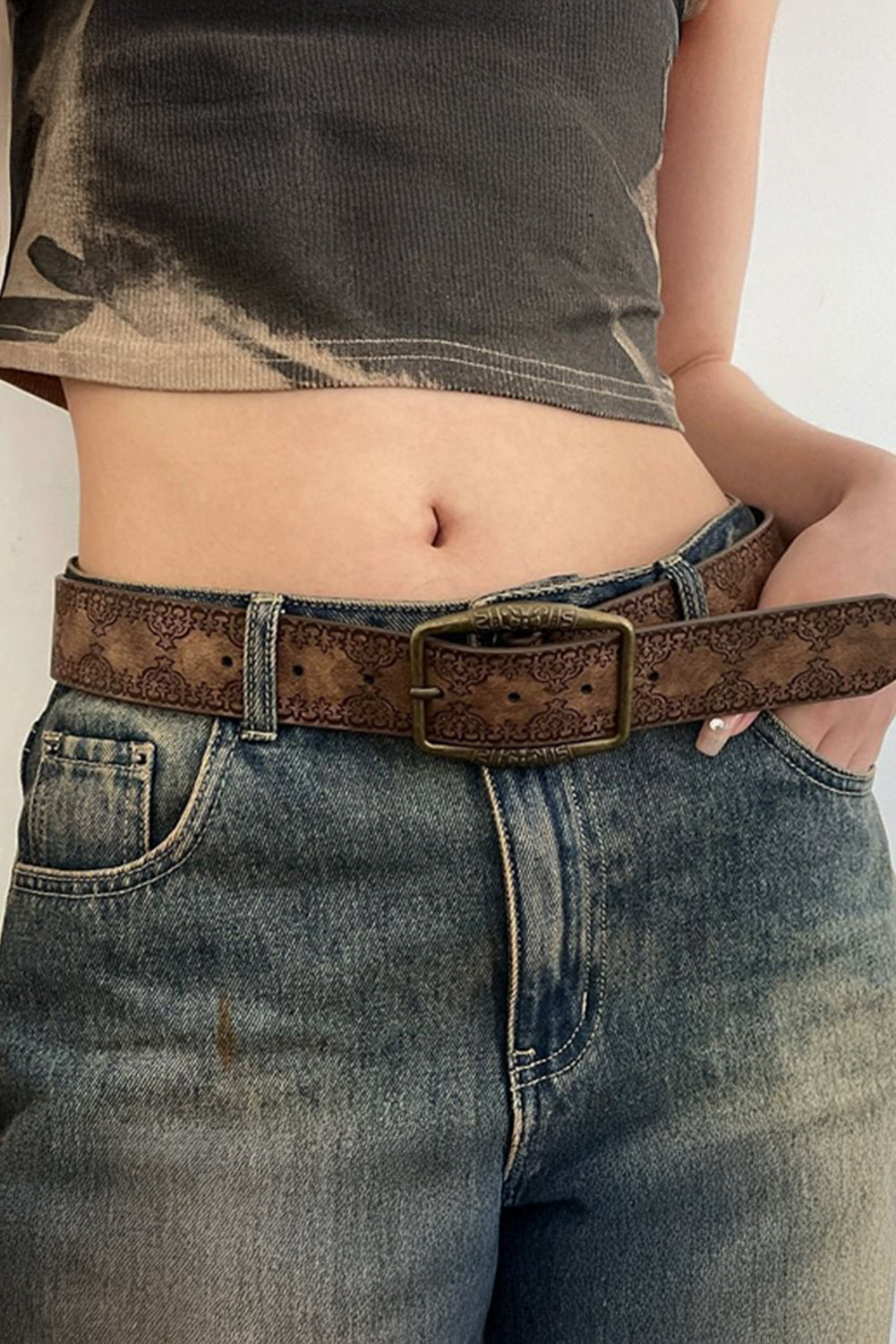 Chestnut Vintage Pattern PU Leather Waist Belt 295b27712baf581a