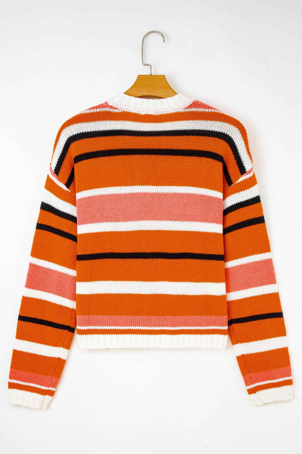 Orange Stripe Drop Shoulder Cropped Pullover Sweater 295b73f8ea9e4630