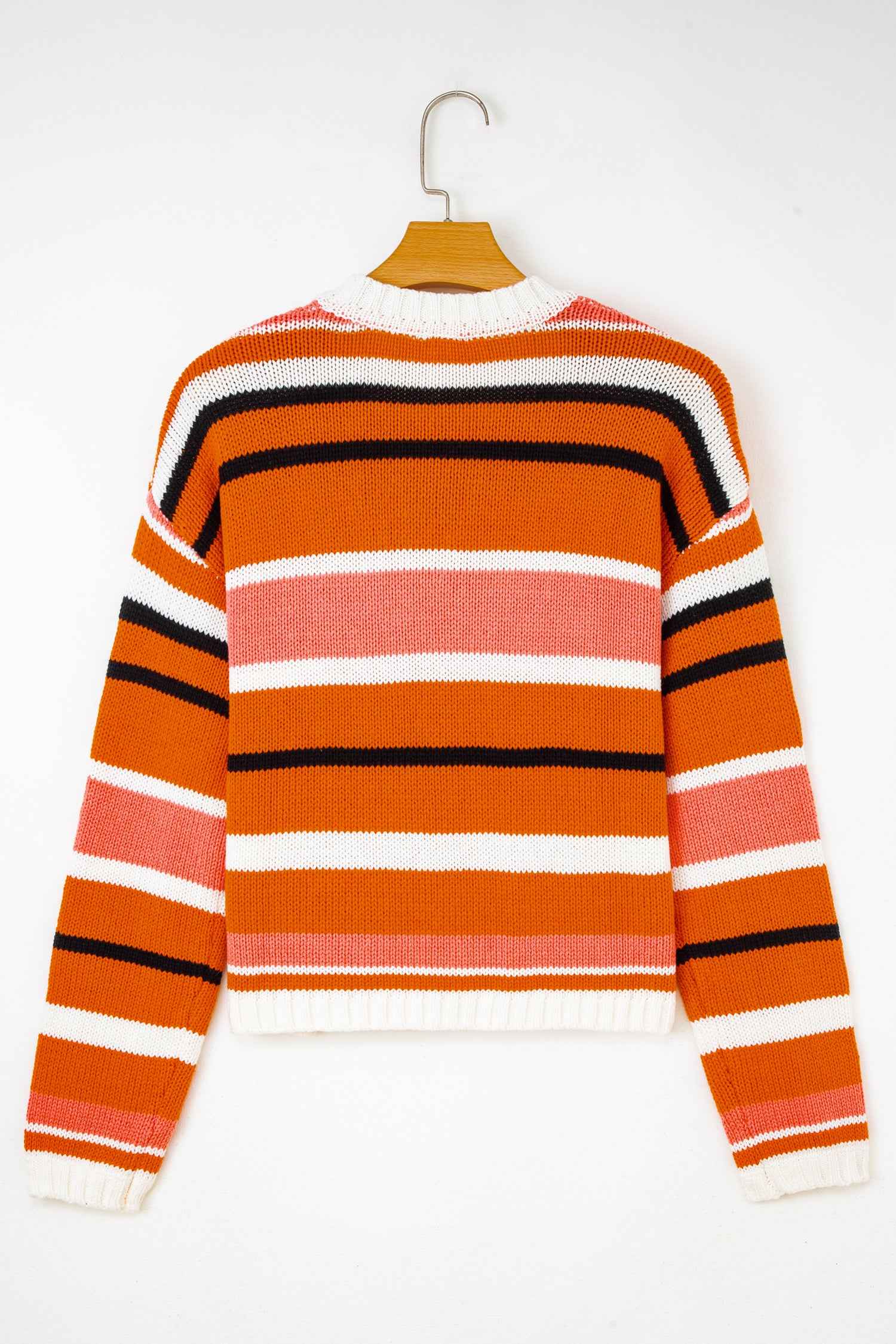 Orange Stripe Drop Shoulder Cropped Pullover Sweater 295b73f8ea9e4630
