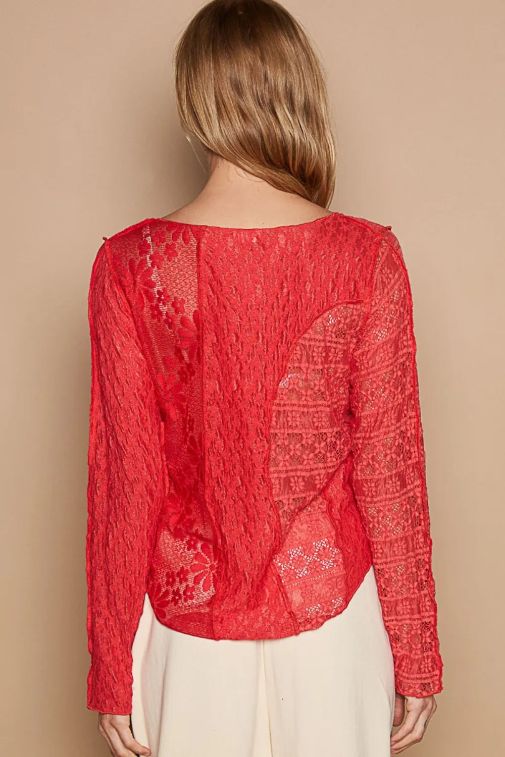 POL Exposed Seam Long Sleeve Lace Knit Top 29619516-bea5-4601-81cc-a273cf92cc13-Max