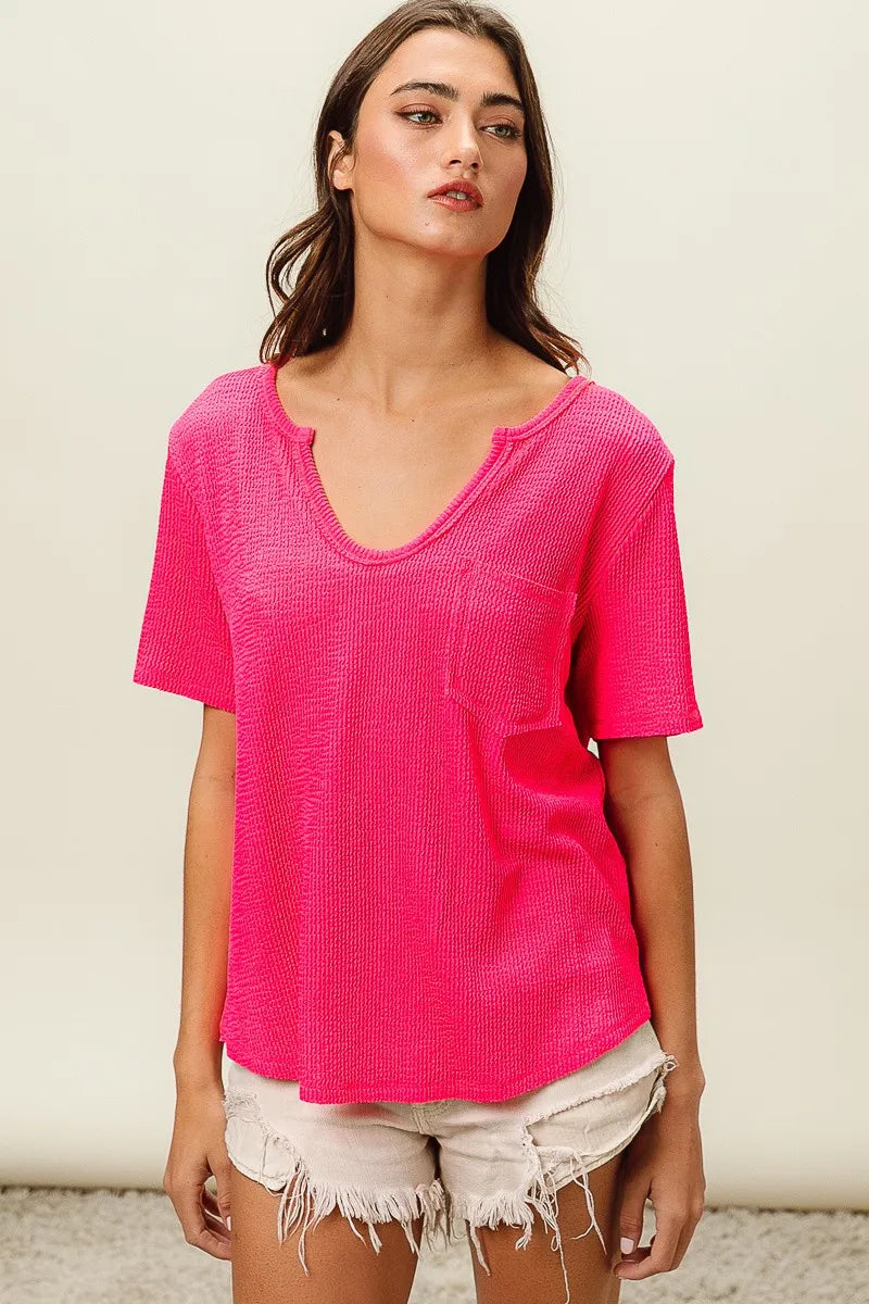 BiBi Waved Rib U Neck Top With Front Pocket 29654667b7da49209e89d5264922b2cc-Max-Origin