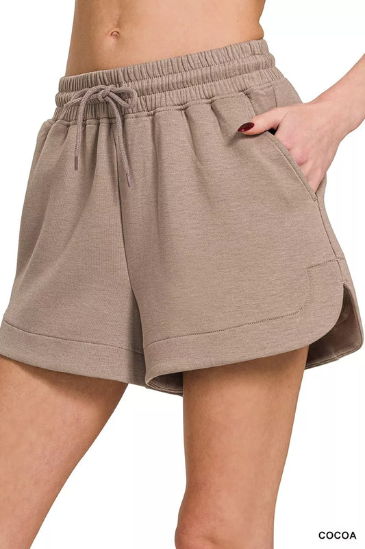 Zenana Scuba Elastic Waistband Shorts With Pocket COCOA 2966e6e3526144388100c4b94bb6af0e-Max-Origin