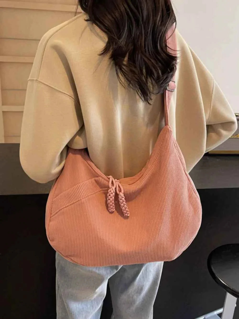 Ribbed Adjustable Strap Shoulder Bag 29682e79-8496-472c-ba58-444b24cd3f9e-Max
