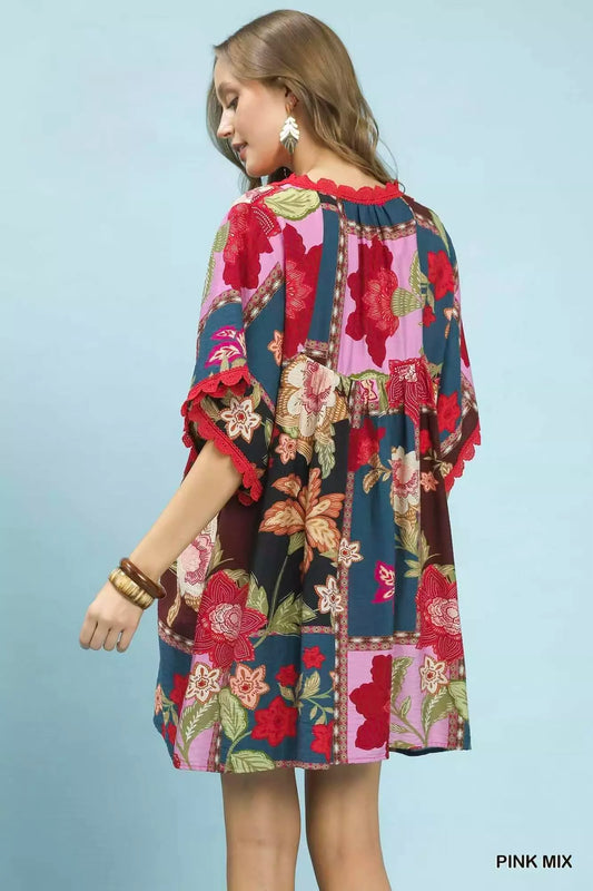 Abstract Print V-Neck Mini Dress 296a8102-6913-4ad4-91bc-d2d3f8e10fb6-Max-Origin